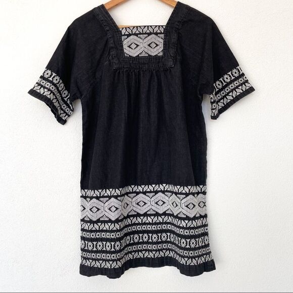 Topshop Moto Black Boho Geometric Embroidered Mini Dress Size 2 - Picture 3 of 12